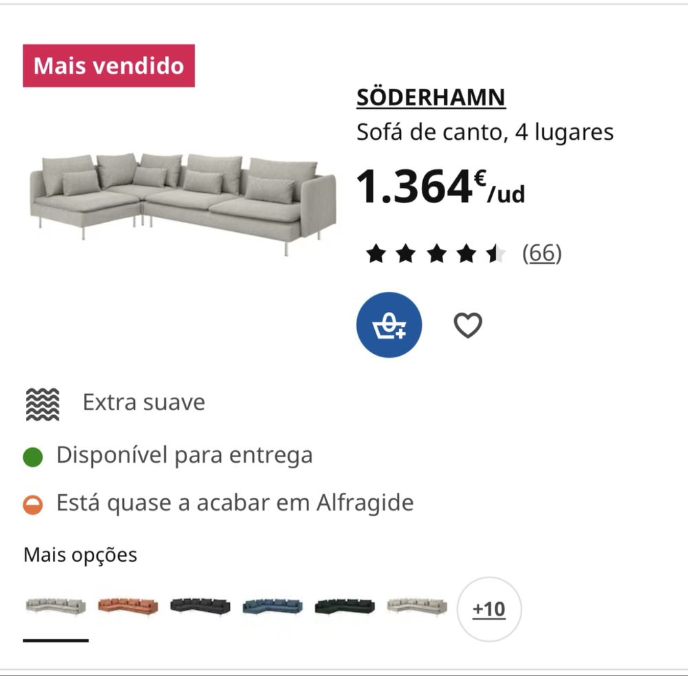 Sofá Soderhamn de canto de 4 lugares
