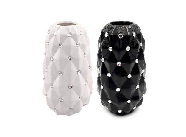 Wazon ceramiczny z kryształkami cyrkoniami glamour biały czarny NOWY