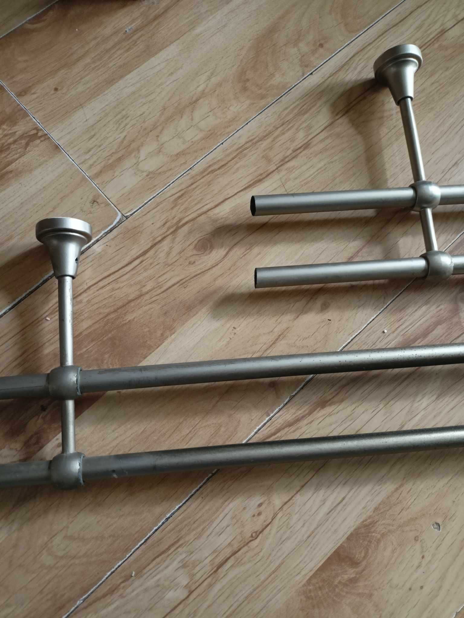 Używane podwójne stalowe karnisze 200 i 144cm antyczne srebro + żabki