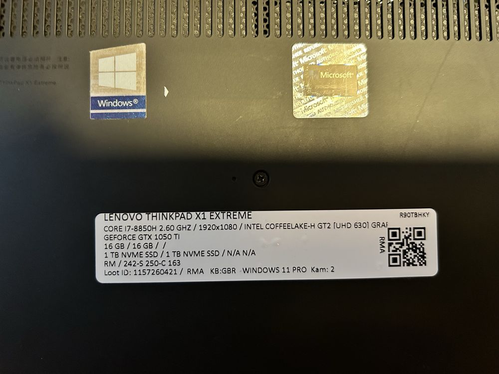 Lenovo Thinkpad X1 EXTRE CARBON i7 32GB 2 x 1TB SSD FHD WIN11PRO GTX
