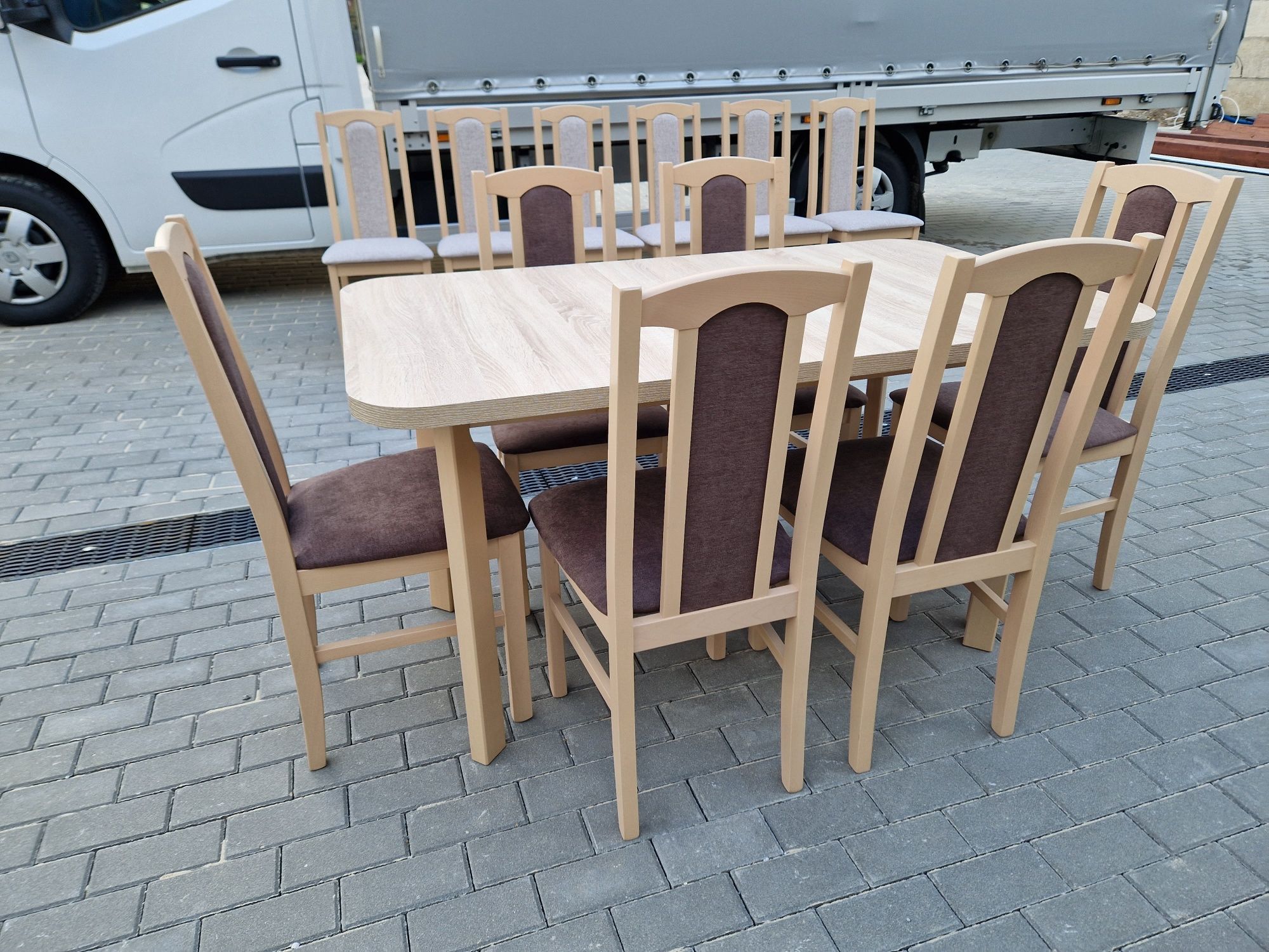 Nowe: Stół 80x140/180 + 6 krzeseł, sonoma+ brąz, transport PL
