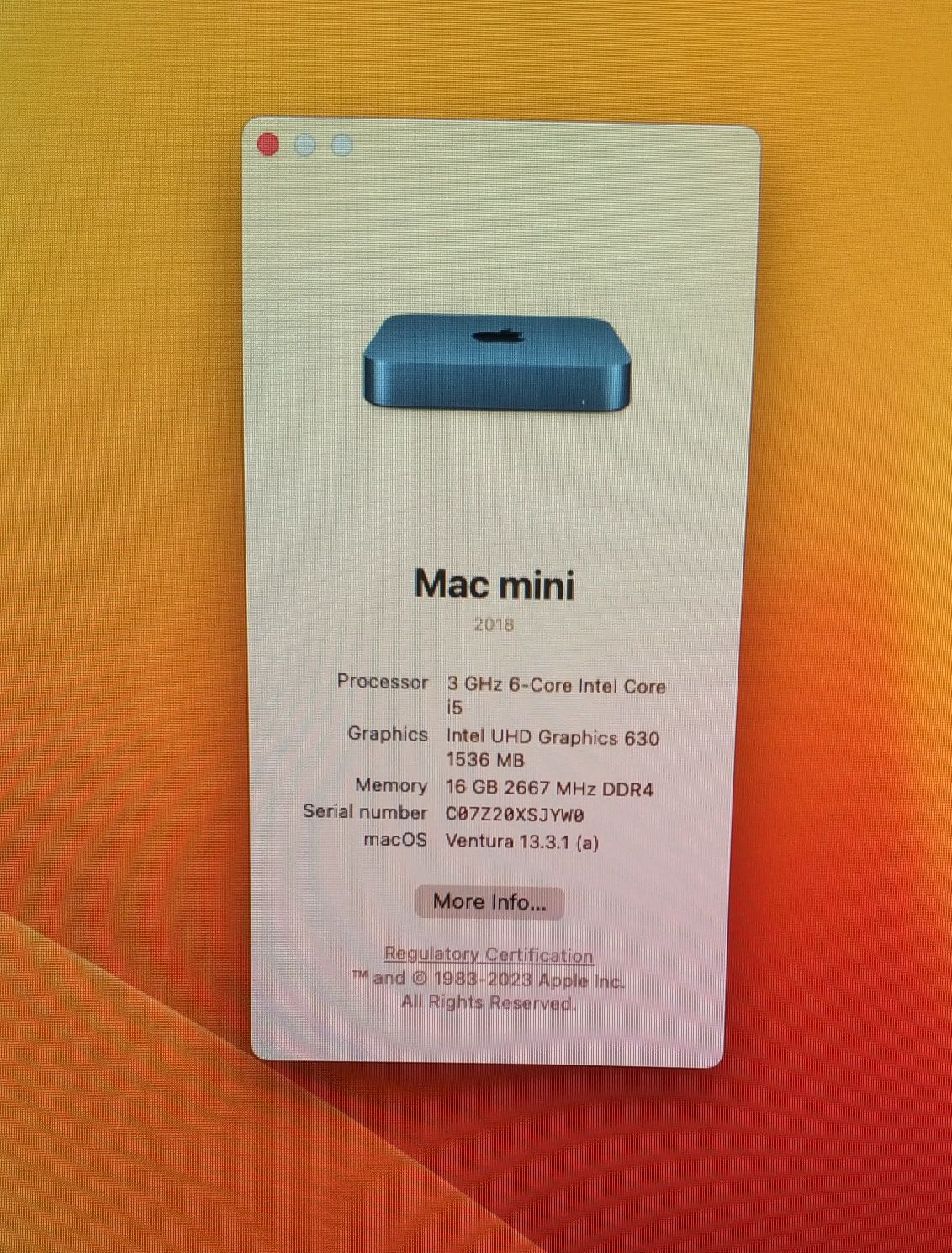 Apple Mac mini Late  2018 (i5/16/256)