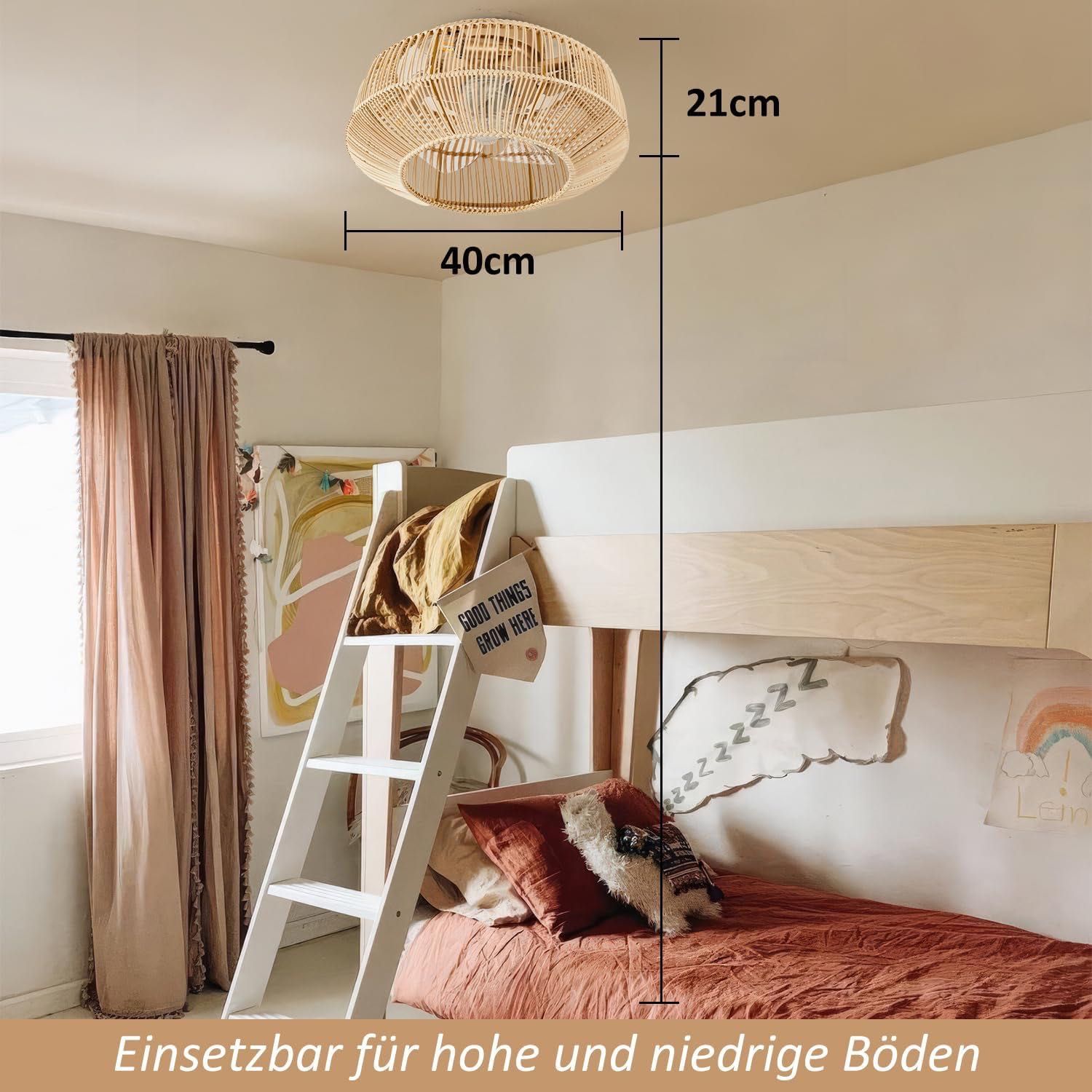 Wentylator sufitowy Hummst Boho z oświetleniem i pilotem, ratan - Nowy