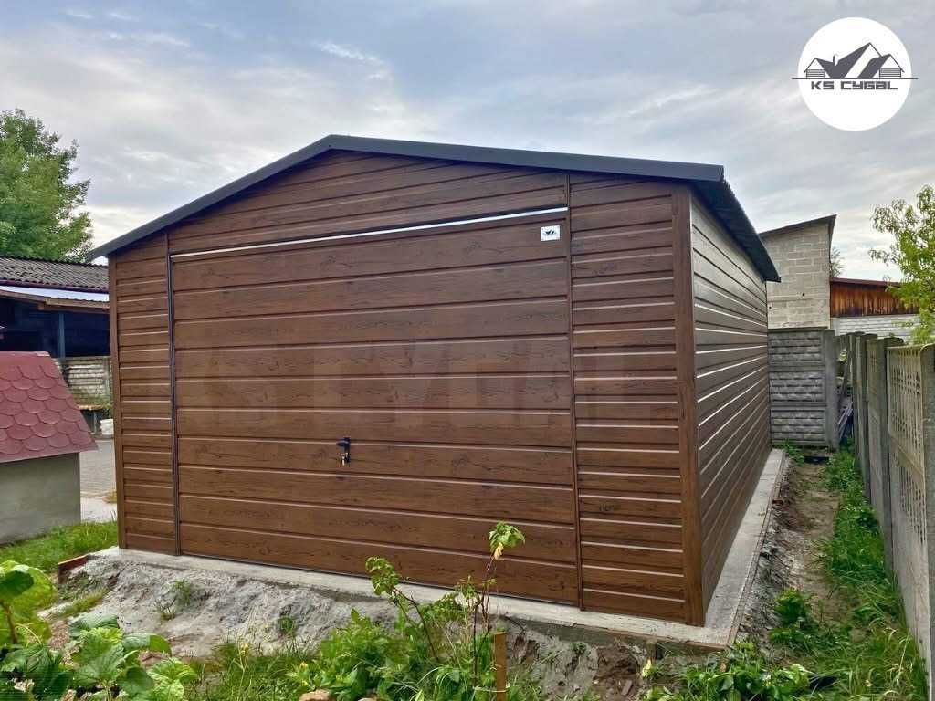 Garaż blaszany 4x6, orzech, drewnopodobny, profil zamknięty. PRODUCENT
