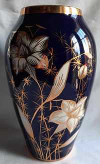 Chodzież Lilie Kobaltowo Złoty wazon Porcelana PRL