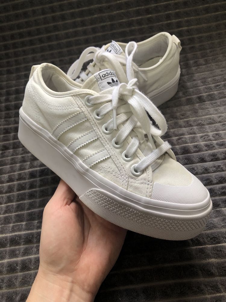 ADIDAS NIZZA Platform (37-38) 23.5см белые женские кеды кроссовки ори