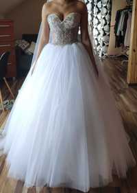 Suknia ślubna glamour księżniczka 36-38 gorset princessa zdobiona