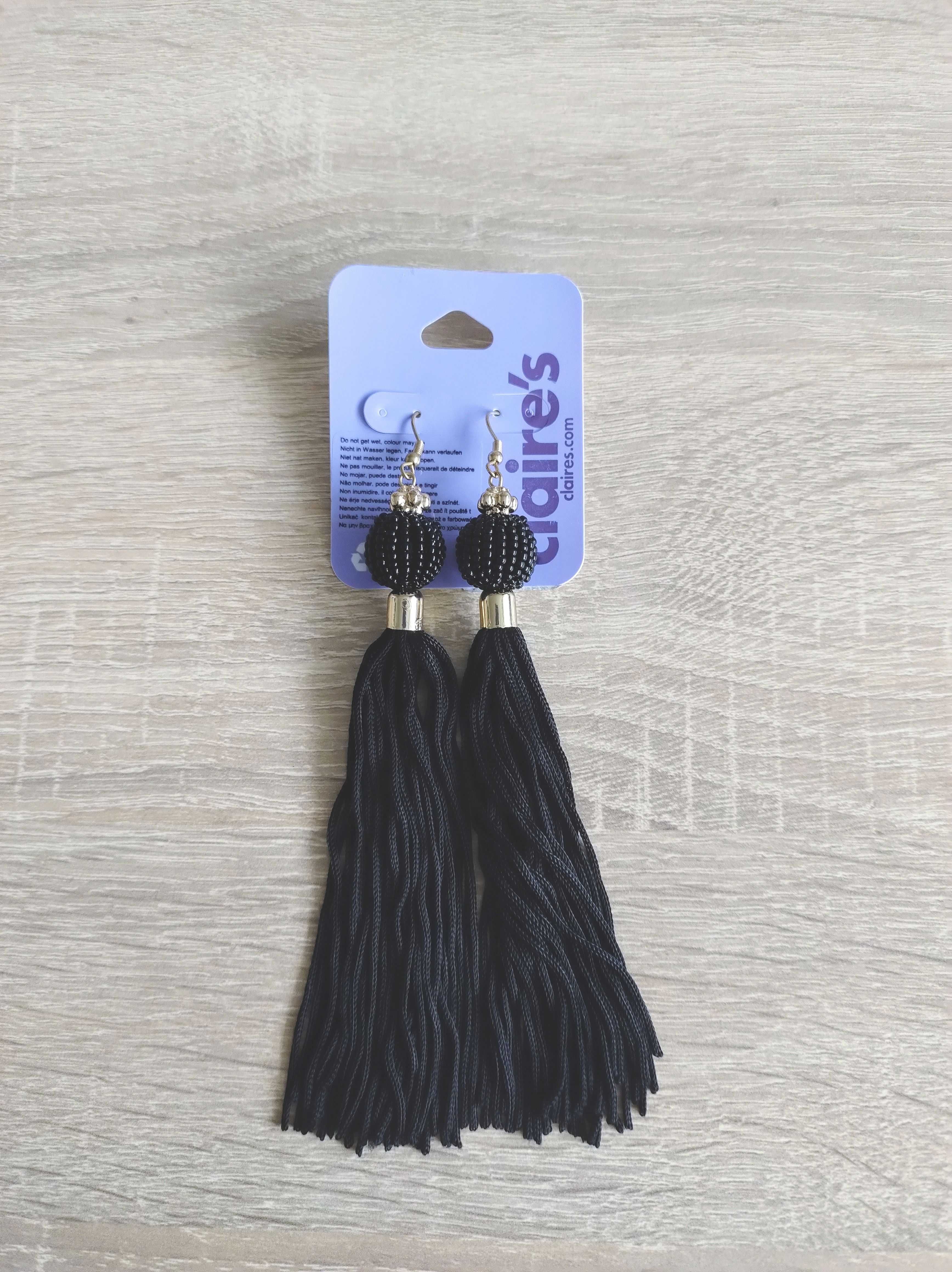 NOWE czarne kolczyki Claire's frędzle gothic alternative glam rock