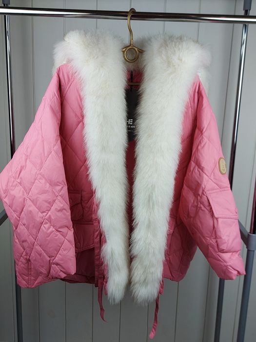 Куртка пуховик женский с натуральным мехом Оверсайз