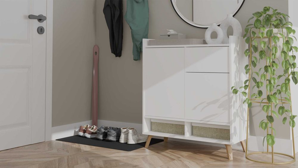 Komoda COLIN z Nóżkami Szafka 2 Drzwi 1 Szuflada Do Salonu BIAŁA