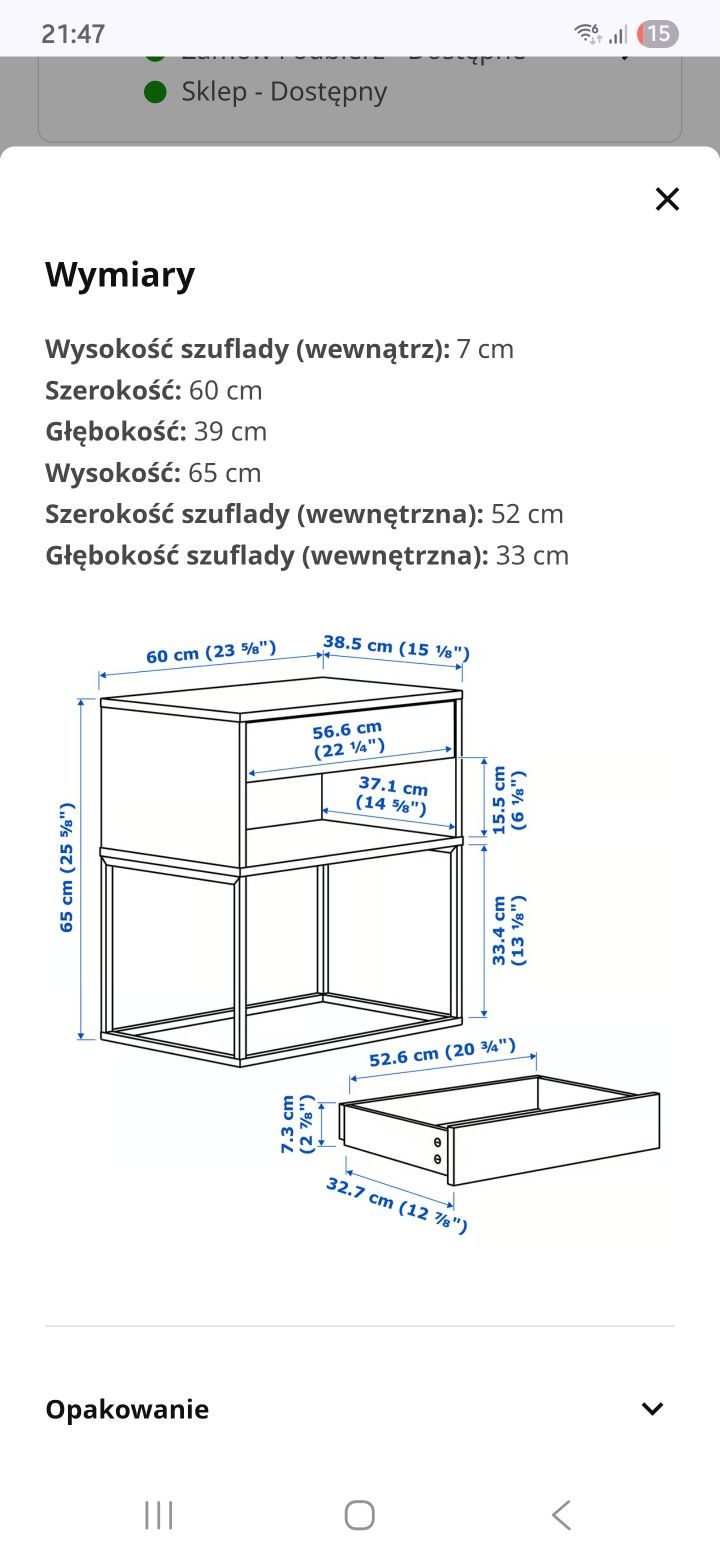 VIKHAMMER stolik nocny biały IKEA 60x39 cm
Stolik nocny, biały, 60x39