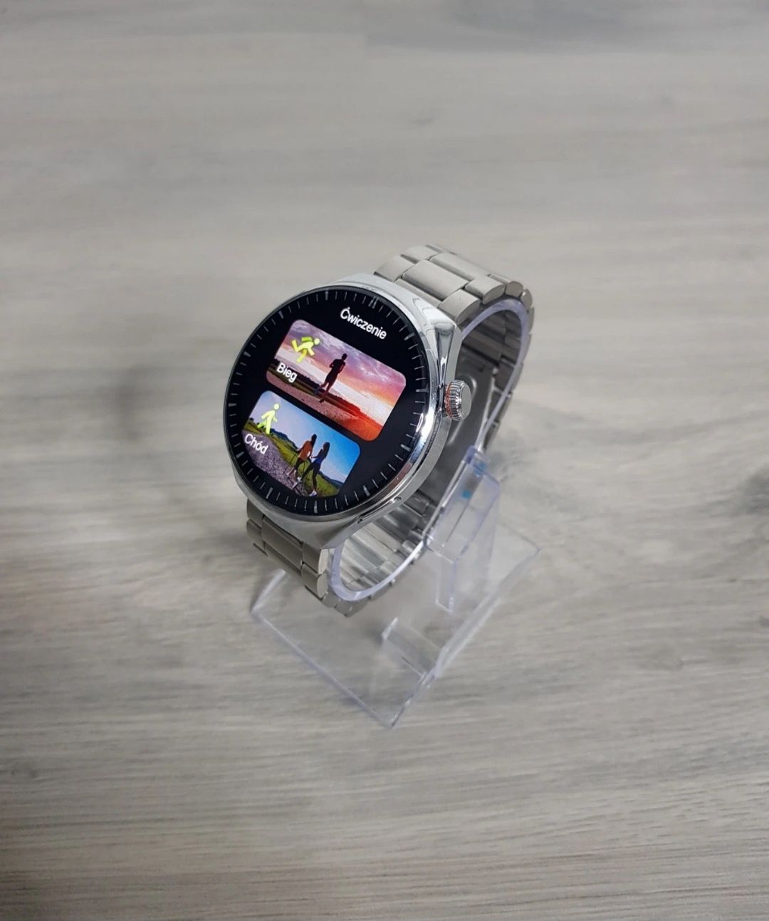 Smartwatch srebrny okrągły nowy komplet