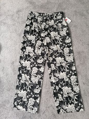 Szerokie zwiewne spodnie w kwiaty H&M XXL