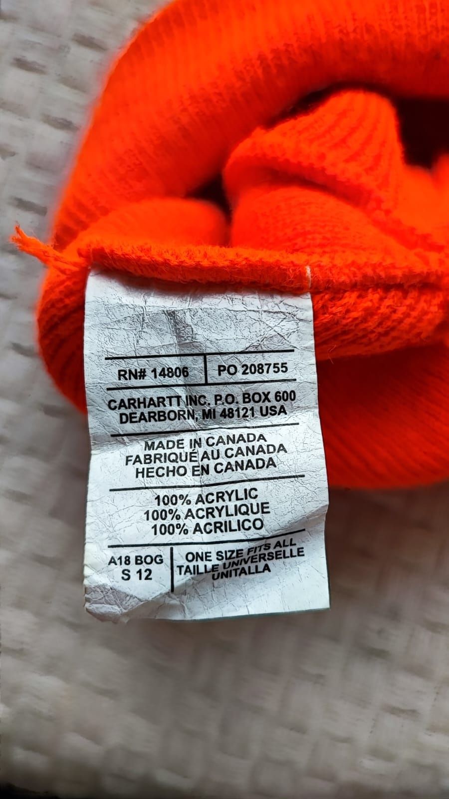 Czapka zimowa pomarańczowa Carhartt rozmiar uniwersalny 100% Akryl