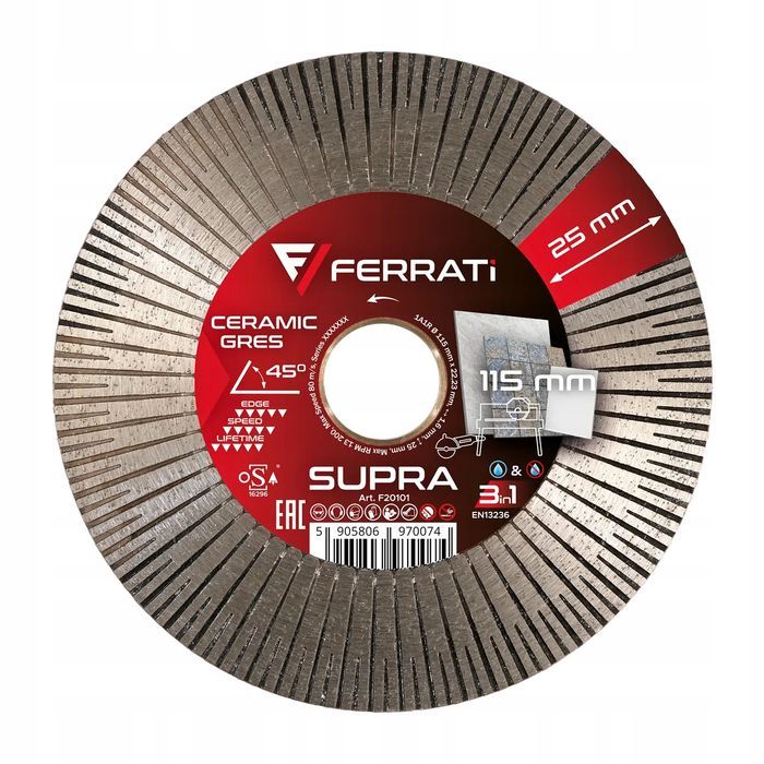 Ferrati Super Tarcza Diamentowa Tnąco Szlifująca Do Gresu 45°115Mm