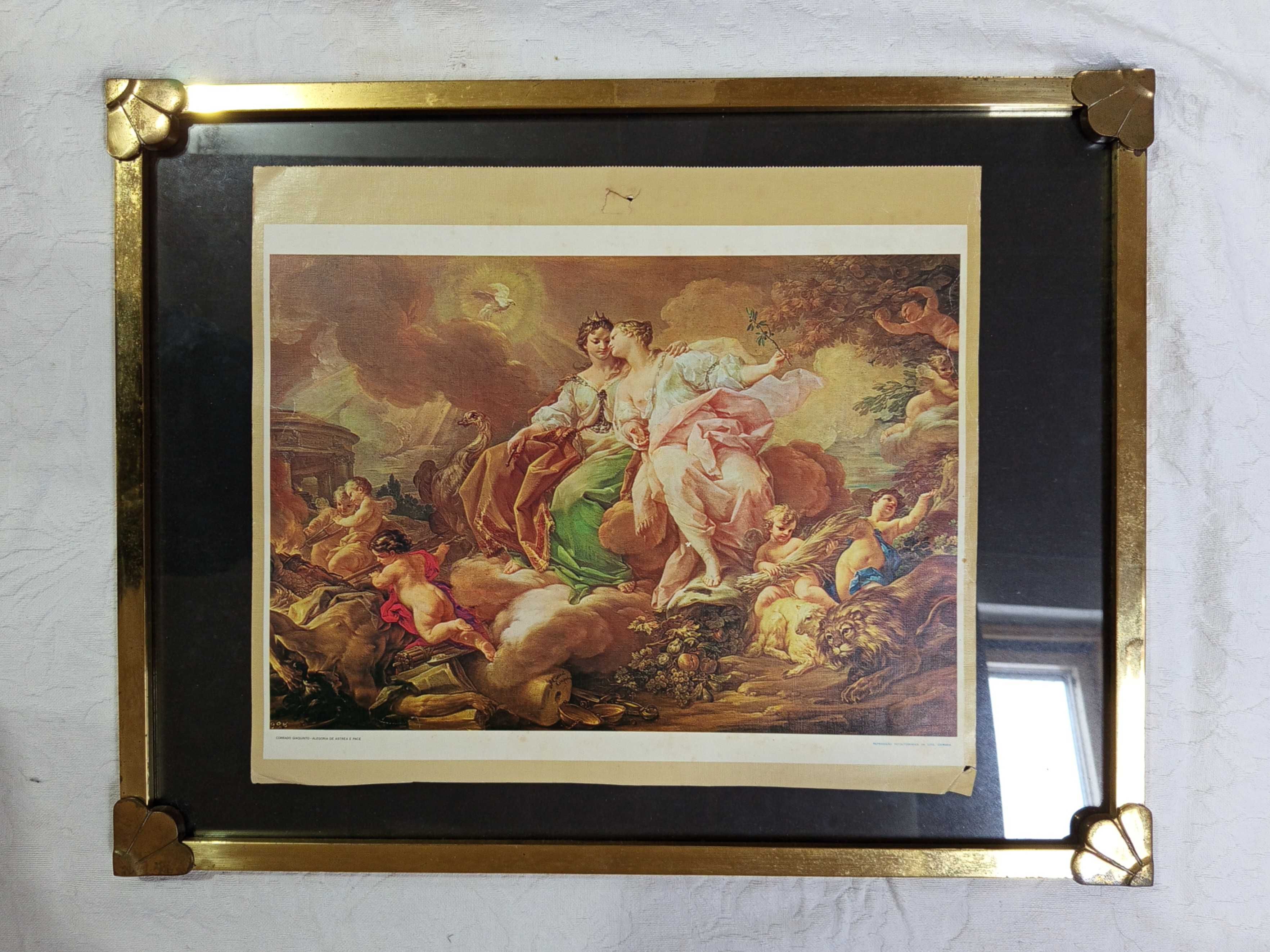 Moldura metálica dourada c/ vidro 67x44 cm p/ espelho ou quadros
