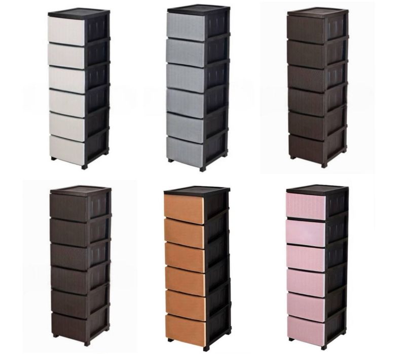 Бежево-коричневый кoмод, шкaфчик на 4 и более ярусов для школьных веще