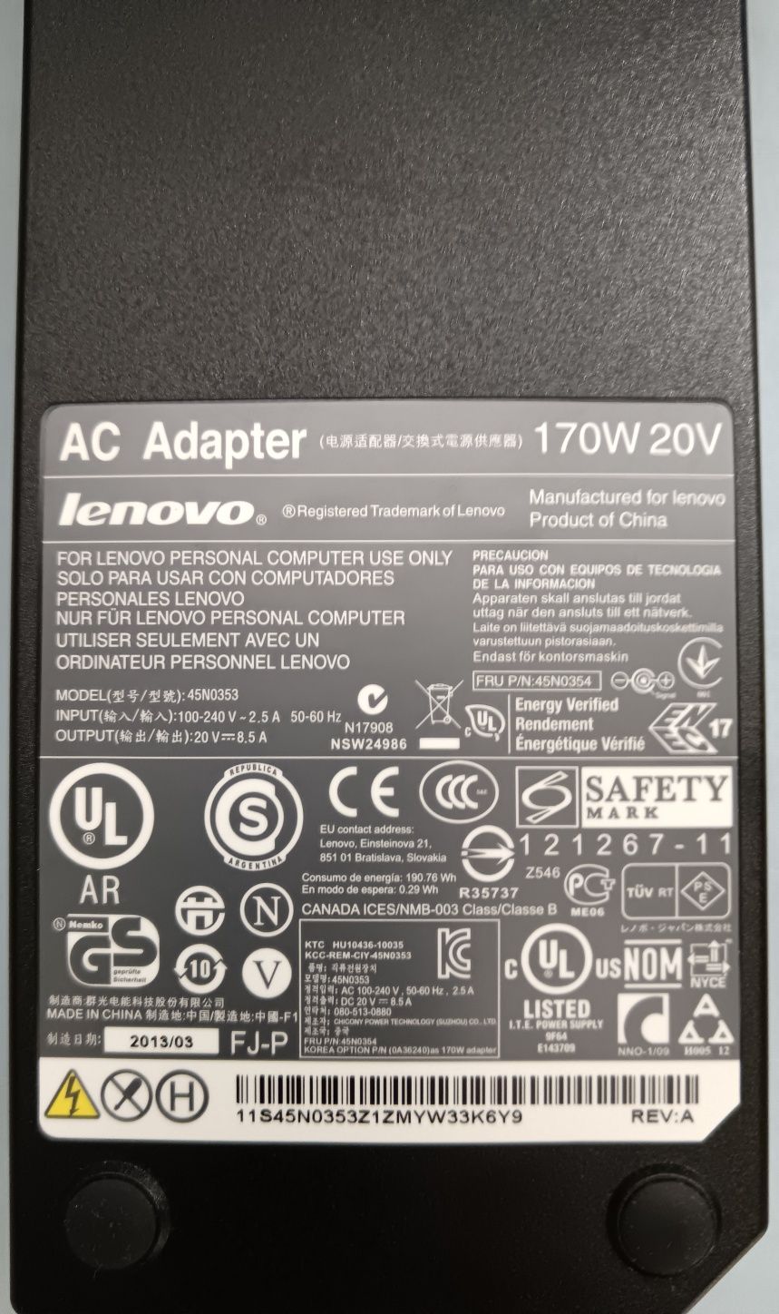 Org. Zasilacz Lenovo 170W 20V