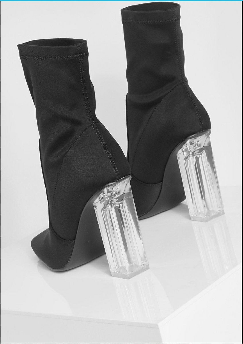 Buty czarne botki na transparentnym obcasie przezroczysty obcas