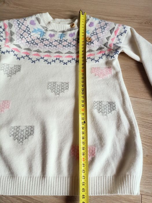 Komplet dziewczęcy sweter tunika leginsy ecru błękit 92