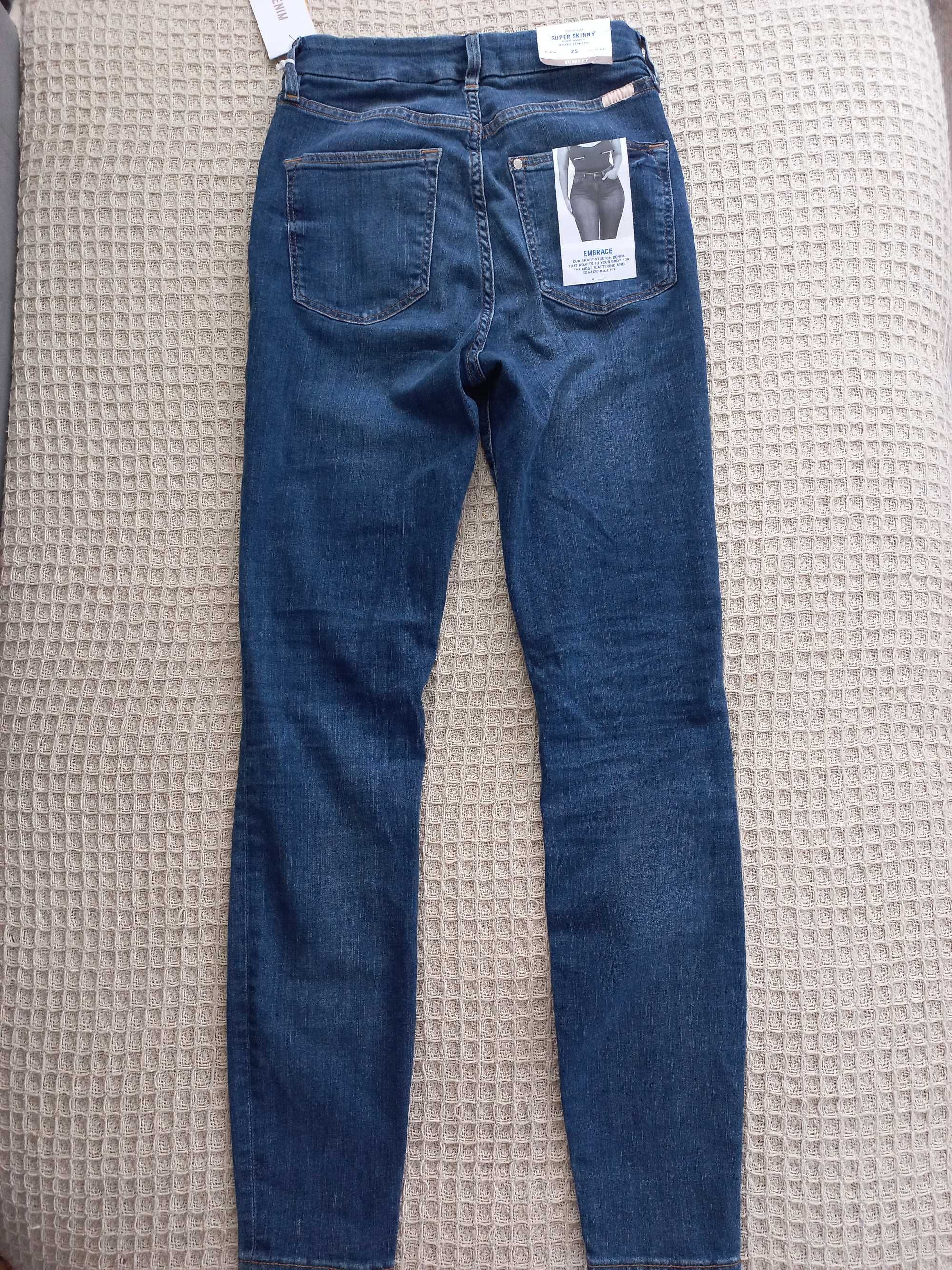 Jeansny skinny H&M, wyższy stan, rozmiar 34, nowe z metką