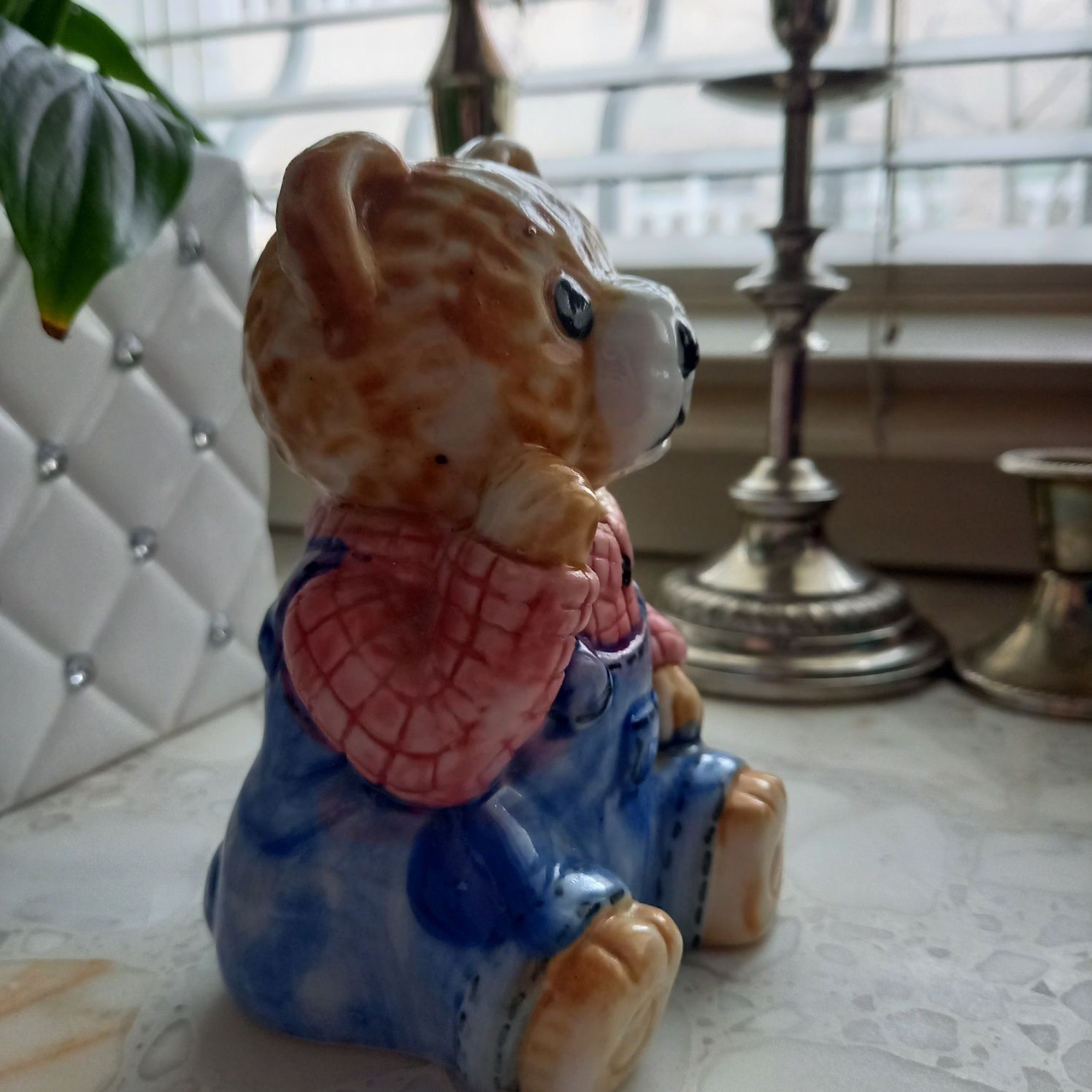 Uroczy miś ceramiczny skarbonka figurka prezent Teddy Bear niebieski