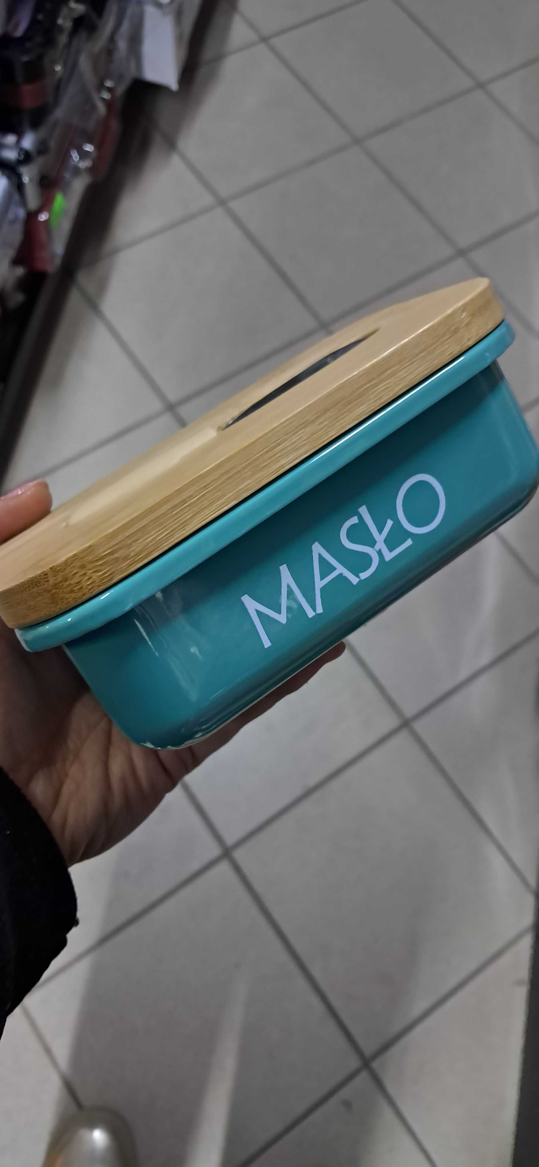 MASELNICZKA pojemnik na masło Z POKRYWKĄ + nożyk miętowa