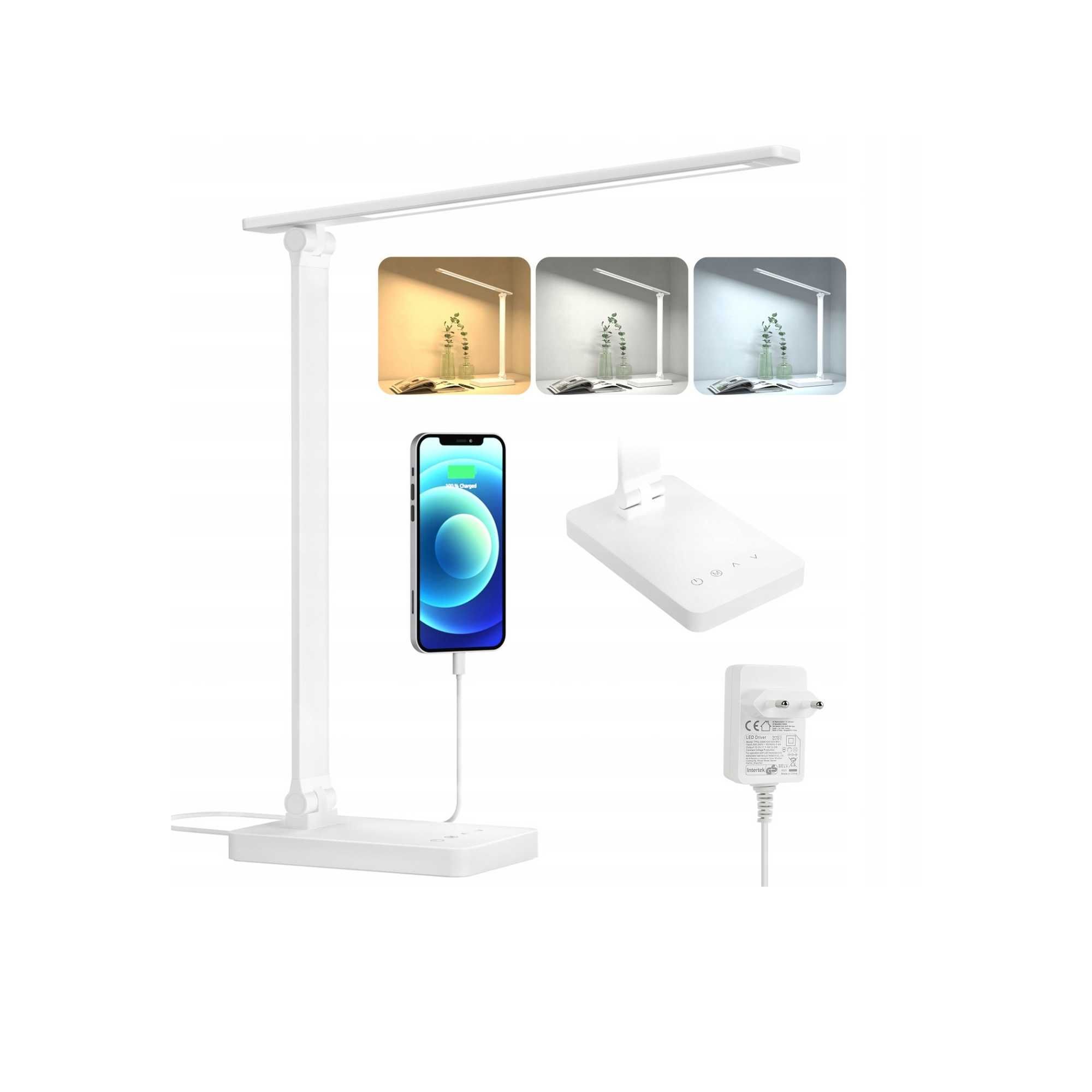 lampka biurkowa dotyk dod.port usb na biurko 3 tryby zasilaczem 96 led