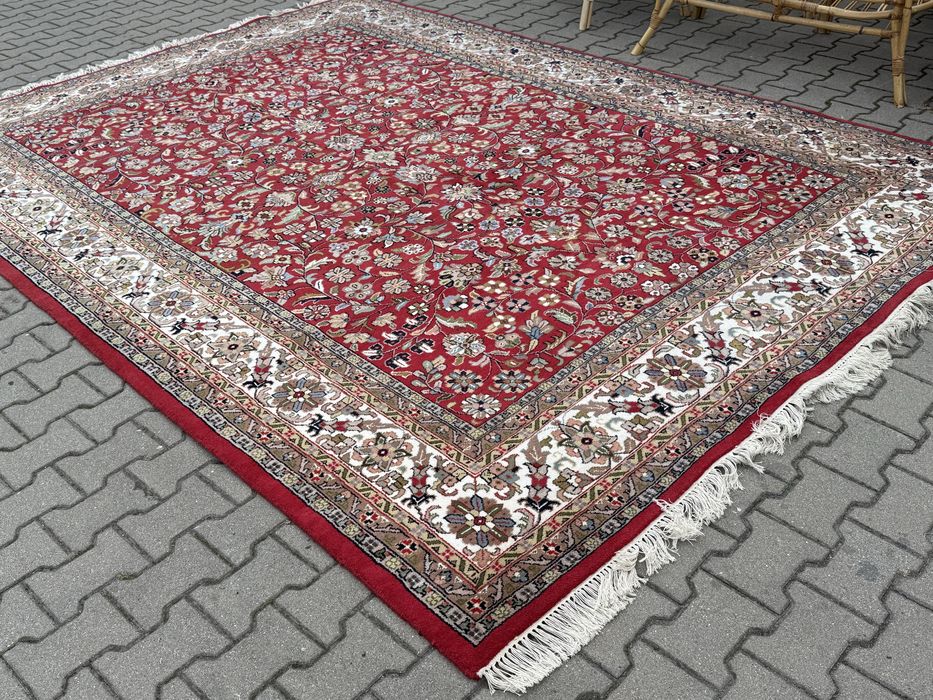 Duży dywan w klasyczny, perski wzór – czerwone tło – 352 × 250 cm
