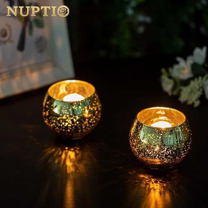 Złote świeczniki na podgrzewacze Nuptio 12 szt