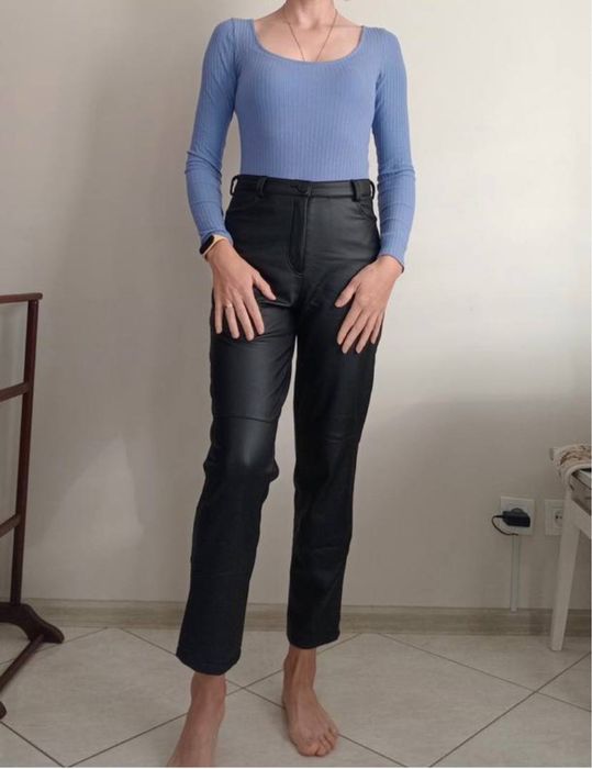 Штани брюки чорні еко шкіра на флісі теплі