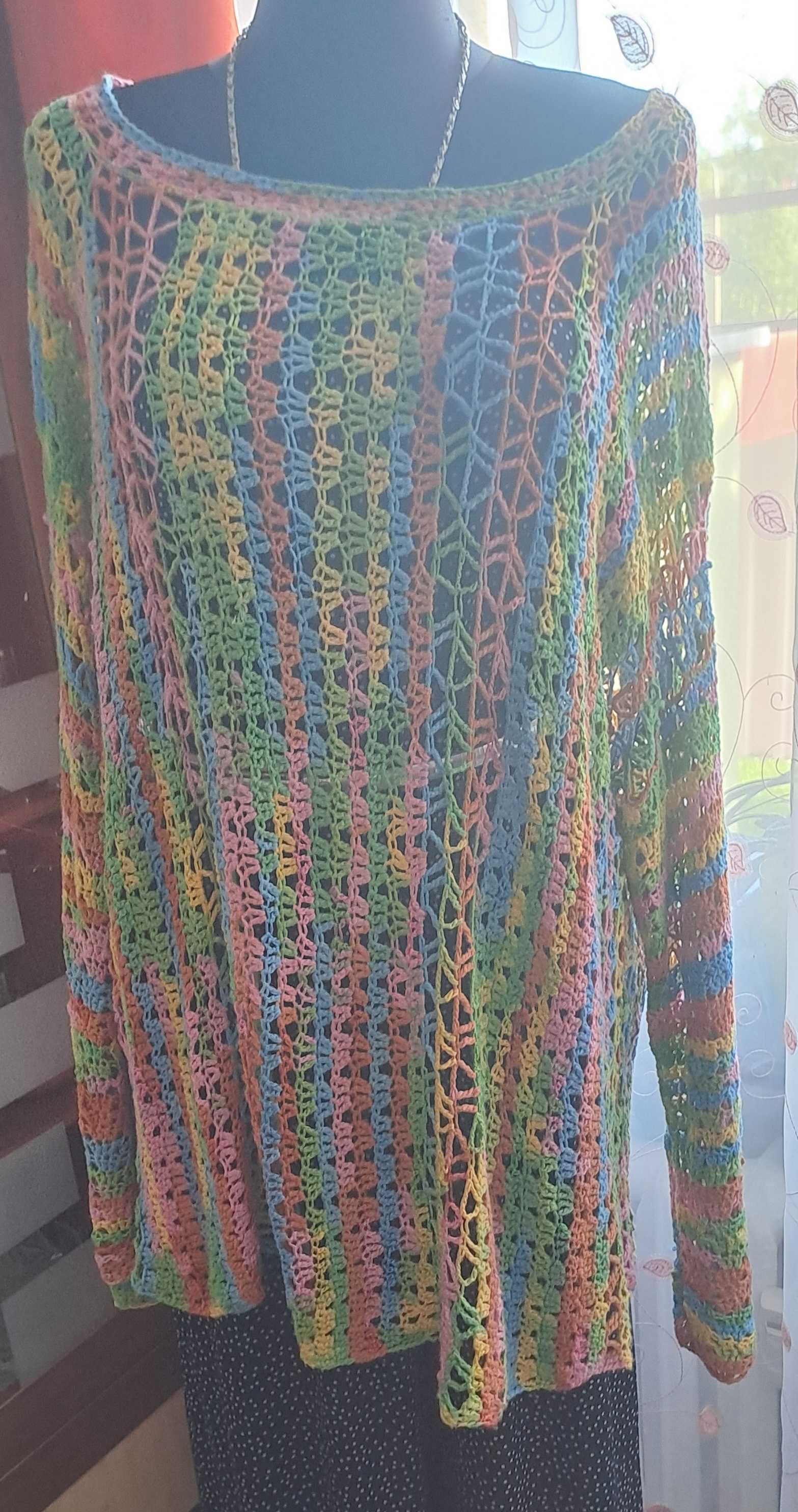 Kolorowy sweterek azurowy rozmiar 7-8xl lub uniwersalny