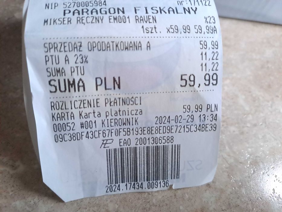 Mikser ręczny RAVEN EM001N