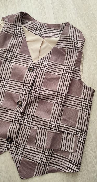 Elegancka damska garniturowa kamizelka w kratę 40/42 jesień biuro