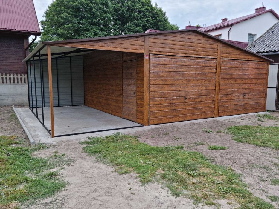 Garaż blaszany 6x5 plus 3m wiaty zabudowanej z tyłu. Profil ocynk