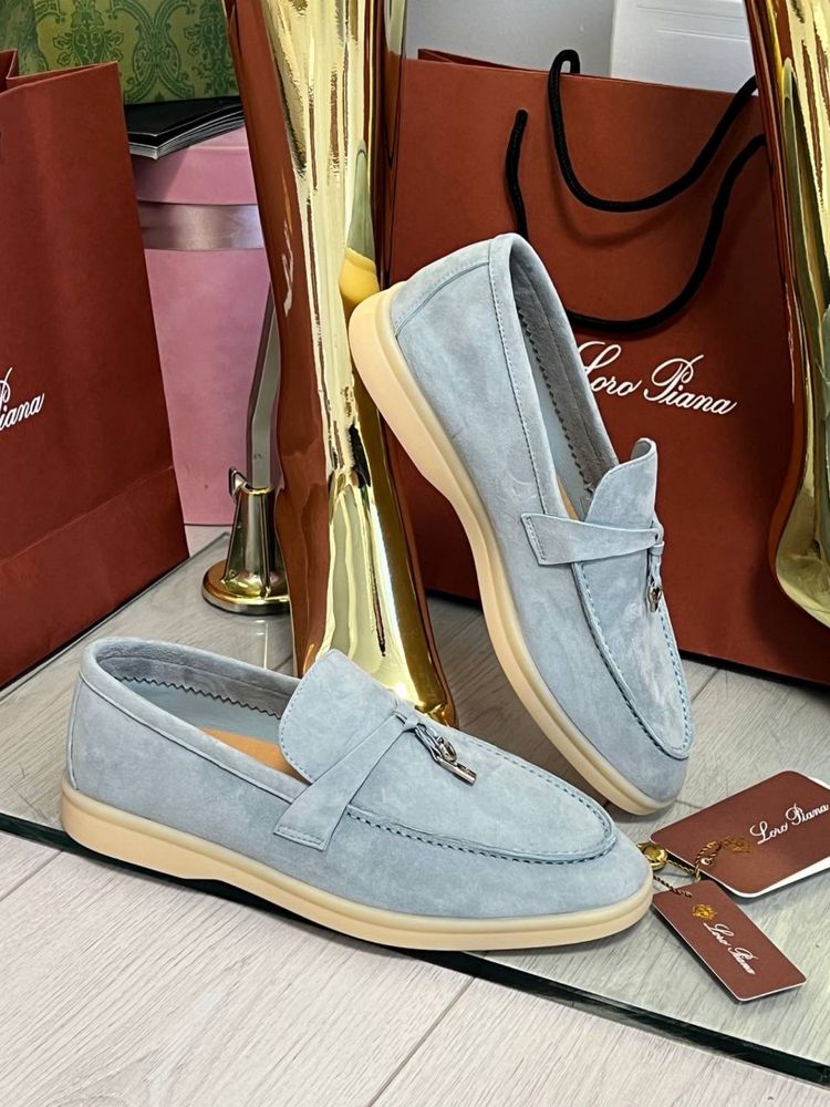 Блакитні лофери Loro Piana Summer Walk lux 1:1 беж лоферы LP Lux 1:1