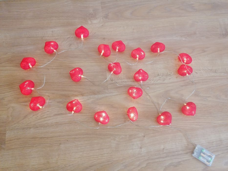 Lampki czerwone serca 2 szt