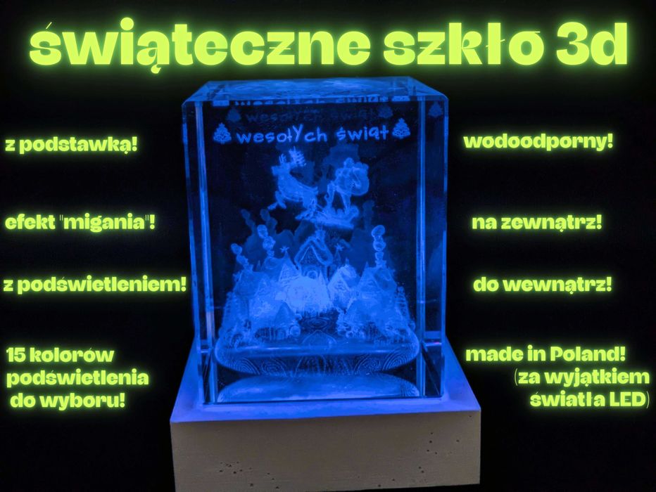 Świąteczny Mikołaj 3d w szkle