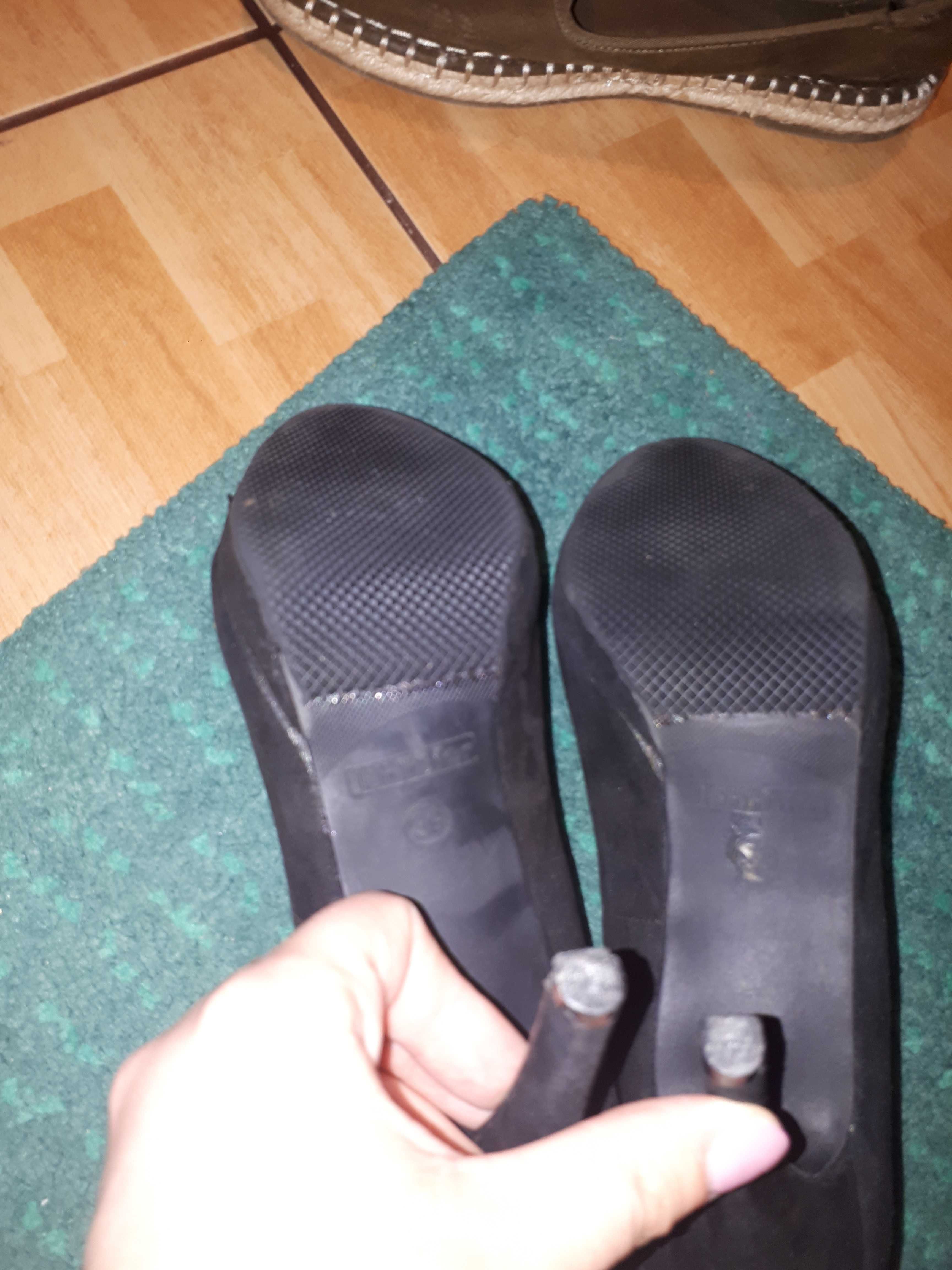 Buty szpilki zamsz platforma czarne r 39