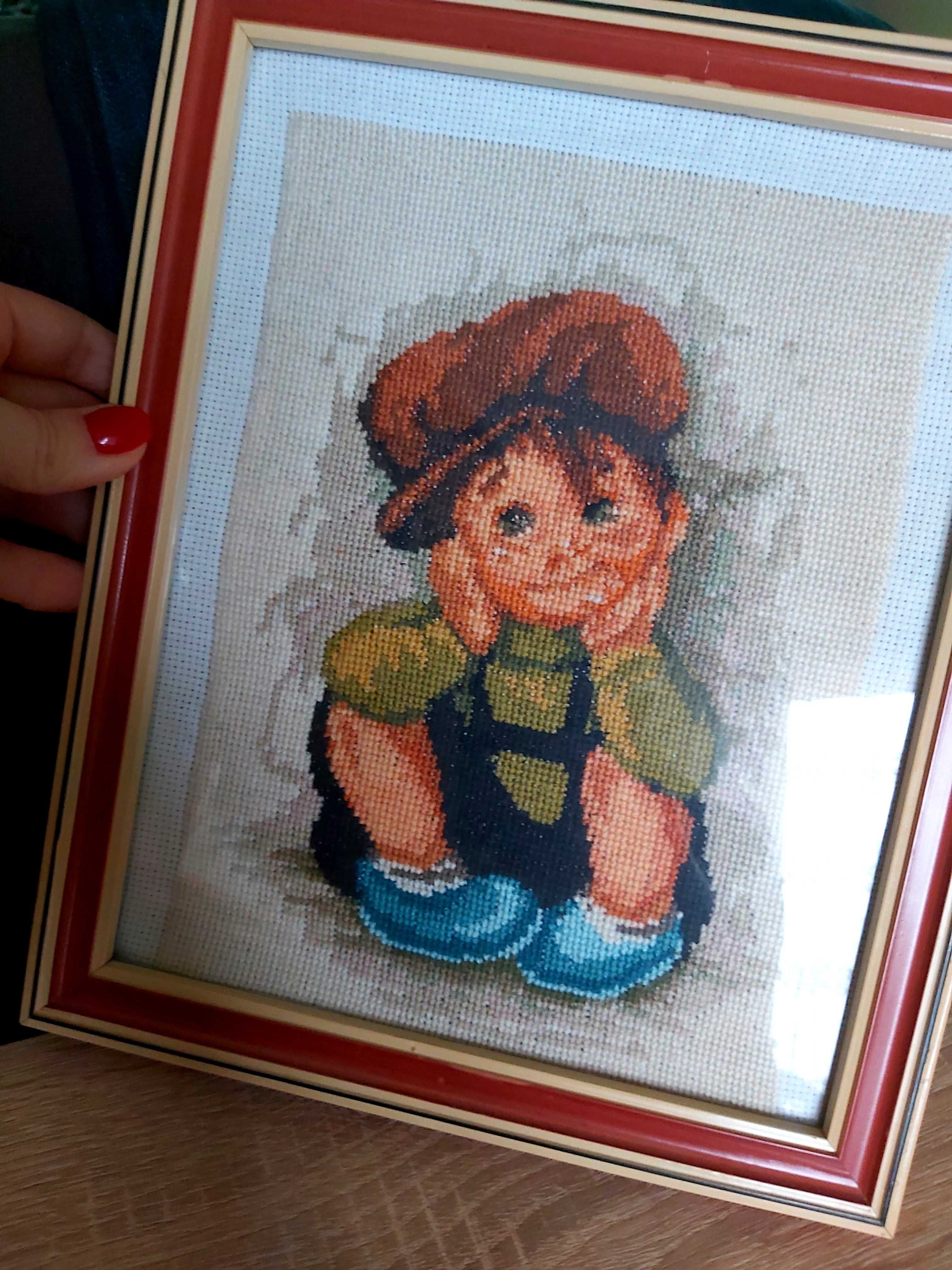 Obrazek obraz na szydełku rysunek chłopiec handmade 23x28 cm