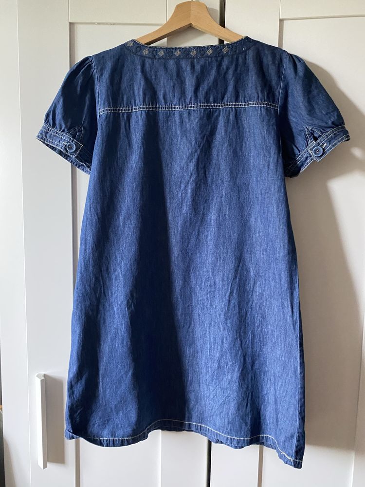 Jeansowa tunika boho z krótkim rękawem z lyocell S 36