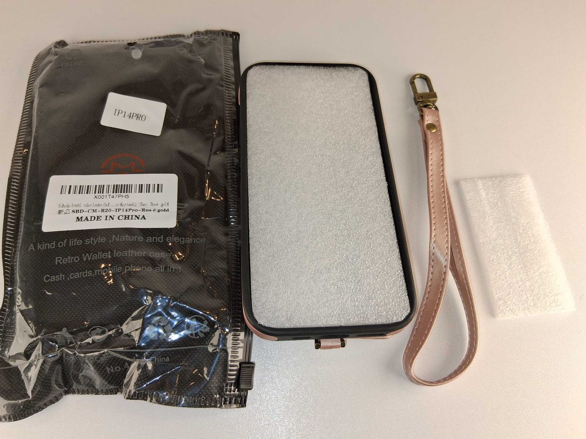 Y032 Etui Portfel Skórzany do iPhone 14 Pro CaseMe Różowe Złoto