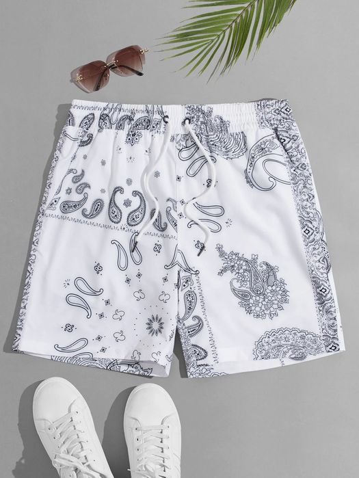 Spodenki Kąpielowe Męskie Z Nadrukiem Białe S