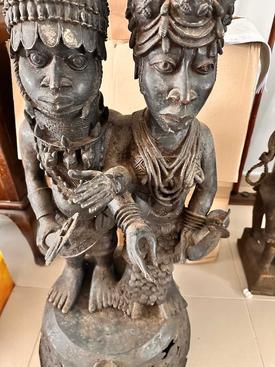 Casal real-Bini Edo-Nigéria-antigos africanos-116 cm-50KG Bronze Benim