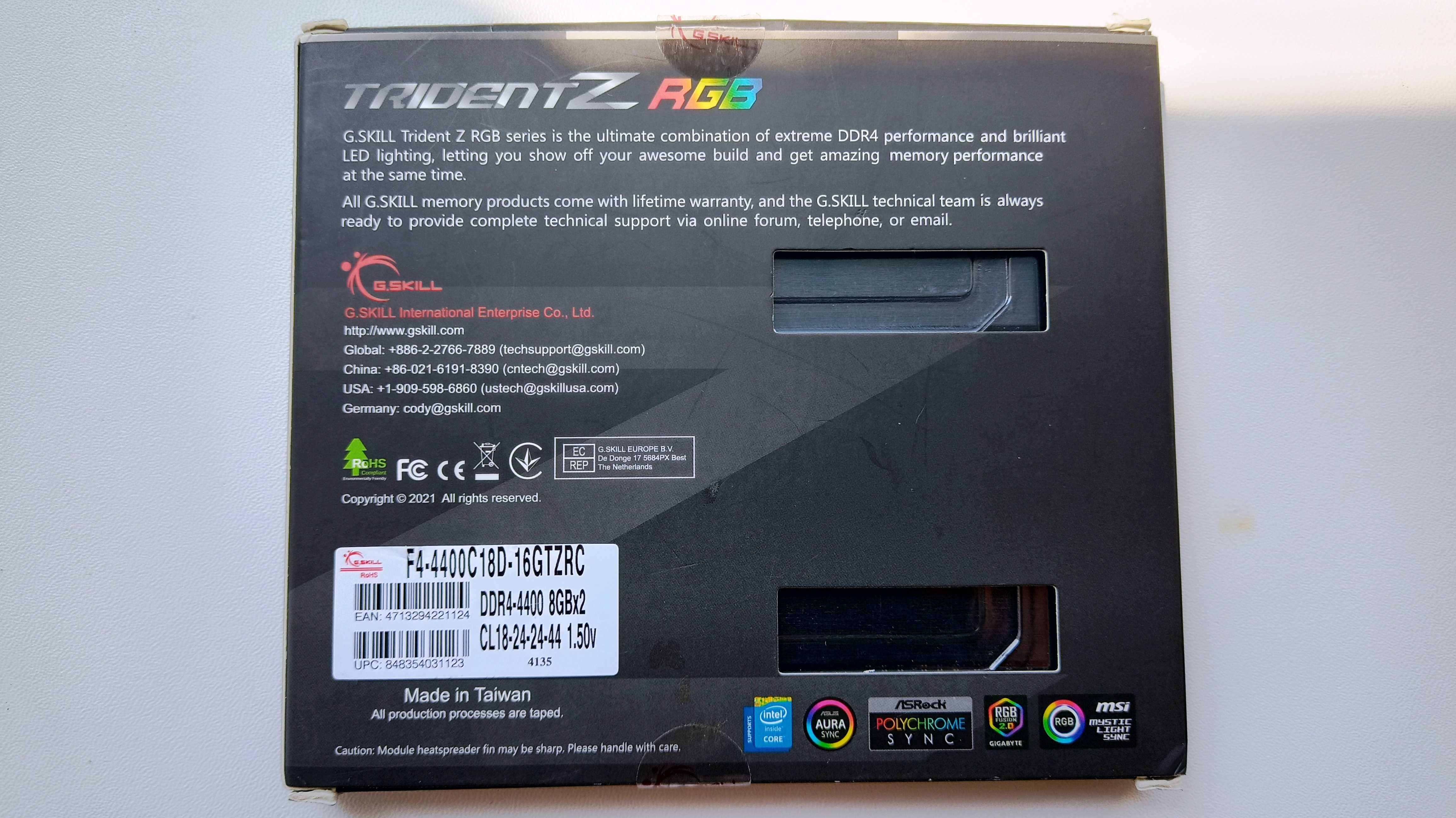 Оперативна пам’ять 16 GB G.Skill Trident Z RGB DDR4-4400 mhz
