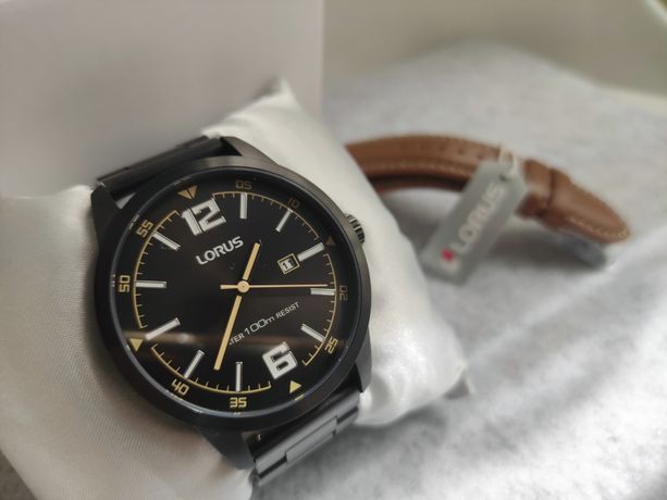Nowy zegarek Lorus RH985HX9 czarna bransoleta + skórzany brązowy pasek