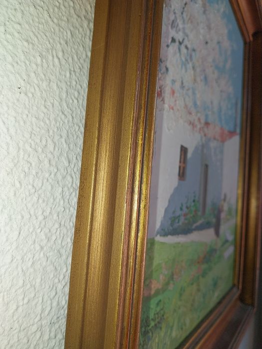 Antigo quadro com candeeiros, em talha dourada