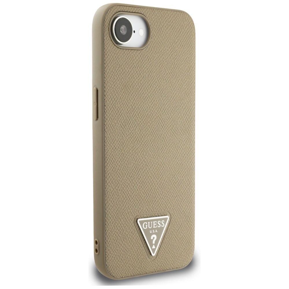 Etui Guess Grained Triangle MagSafe do   iPhone 16e brązowy