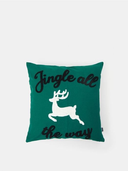 Zielona świąteczna poszewka na poduszkę z reniferem Sinsay home