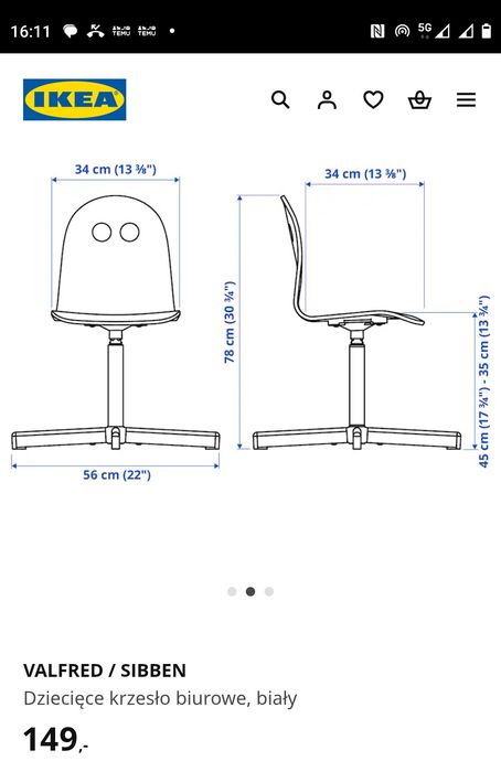 Krzesło obrotowe Ikea Valfred/Sibben